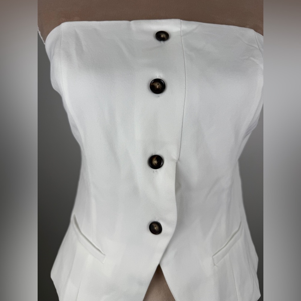 Monteau White Strapless Button-Front Bustier Top - image 2